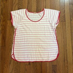 Striped Women's Pajama Top with Red Trim